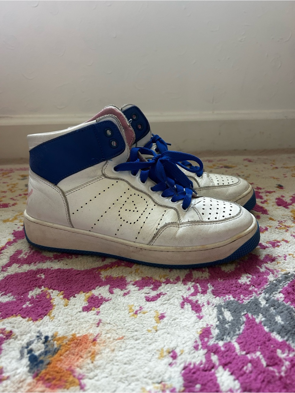 Women’s High-Top Sneakers in White and Blue